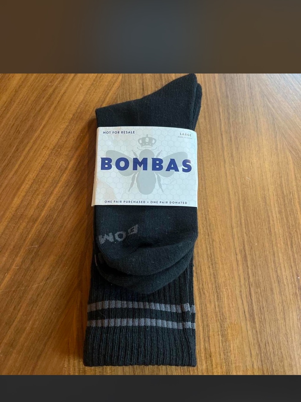 Bombas Men's Black Crew Socks with Gray Stripe Accents
